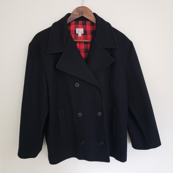 🌞SOLD🌞 Talbots Kids Wool Pea Coat Size XXL Black Double Breasted Buffalo Plaid - Picture 10 of 10